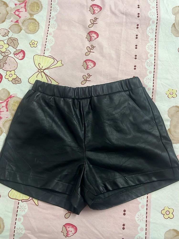 Black Faux Leather Shorts