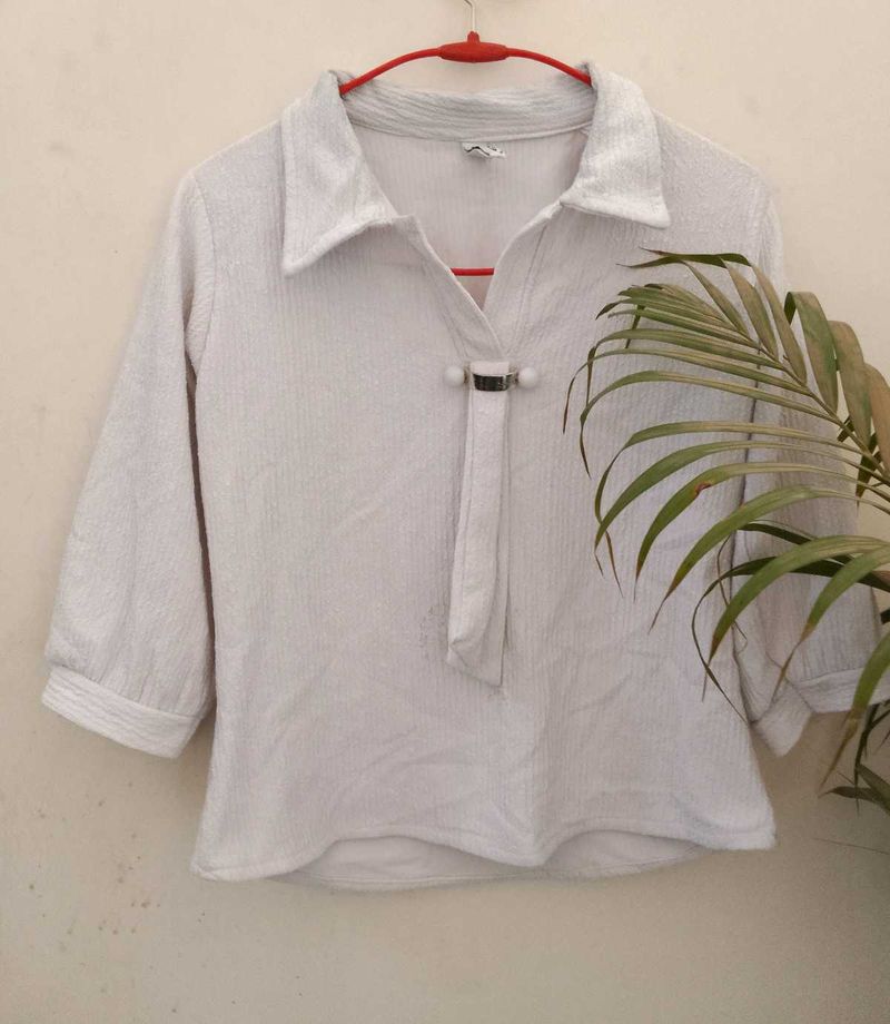 Elegant Collared Button-Up Top