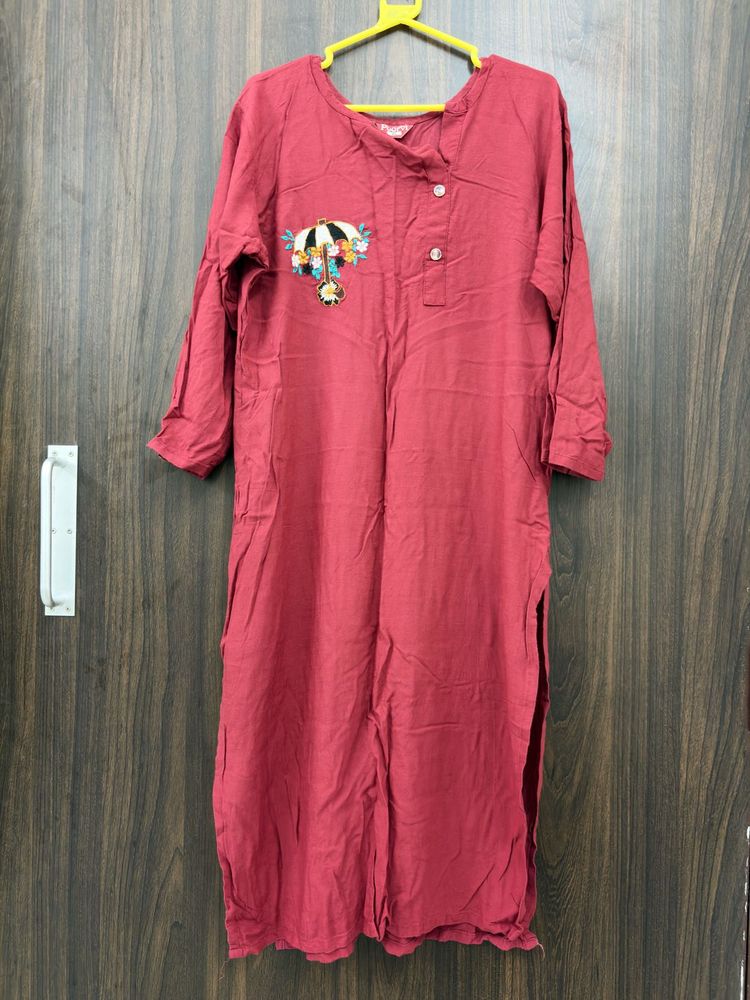 Red Embroidered Kurta