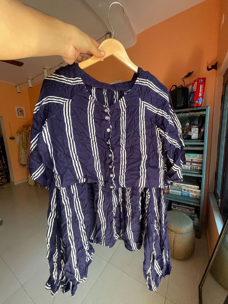 Blue Striped Button-Up Tunic