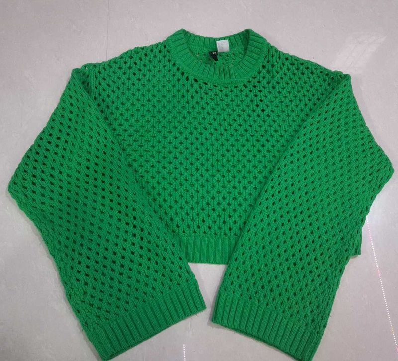 H&amp;M Green Knit Crop Sweater