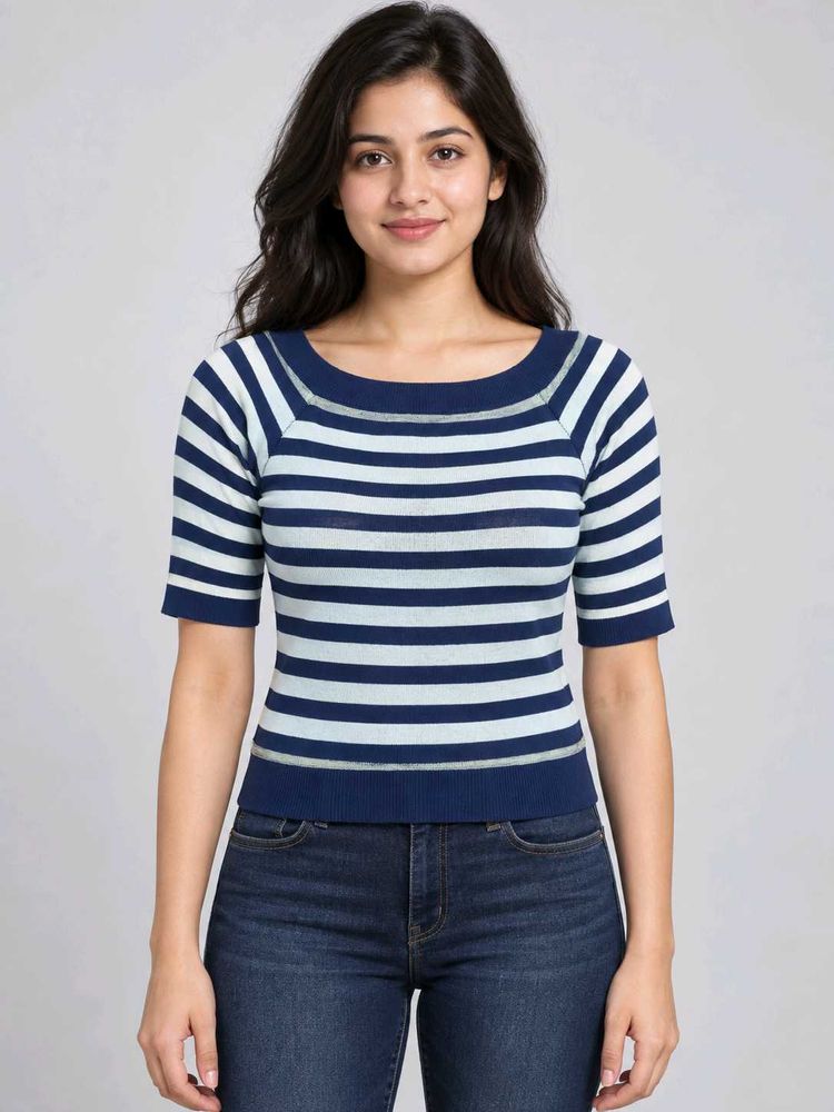 Striped Boat Neck Knit Top