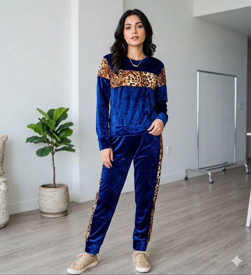 Light Velvet Leopard Trim Tracksuit