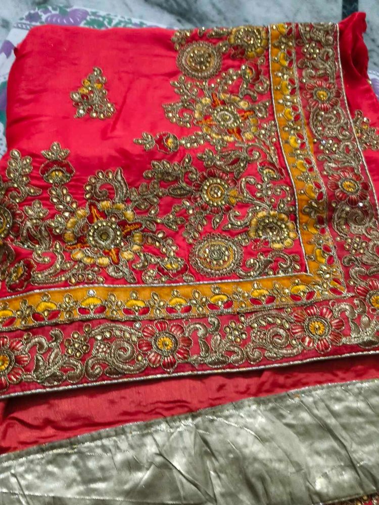 Red Embroidered Silk Saree