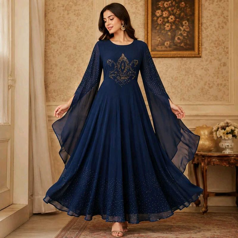 Elegant Teal Blue Embellished Gown