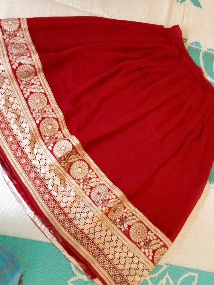 Beautiful Red Embroidered Ethnic Skirt