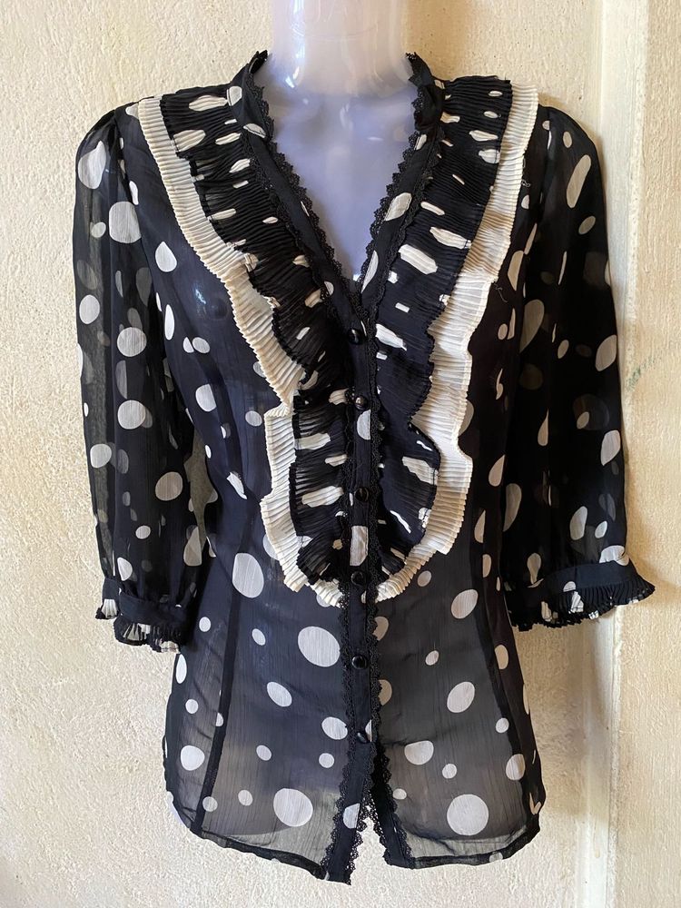 Chic Polka Dot Ruffle Blouse