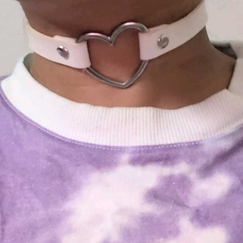 Goth White Heart Choker Necklace