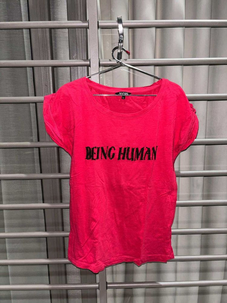 Pink "Being Human" beaded T-Shirt