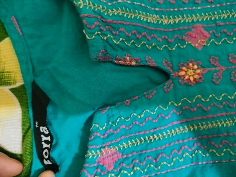 Beautifully Embroidered Teal Kurta