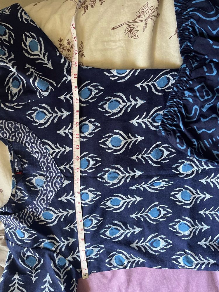 Stylish Navy Blue Peacock Print Kurta