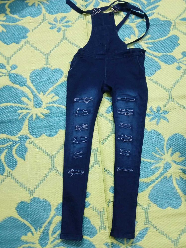 Ripped Denim Dungarees
