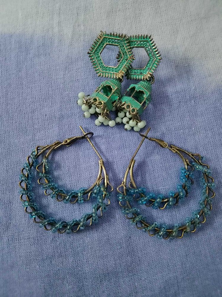 Bohemian Hoop &amp; Jhumka Earrings Set