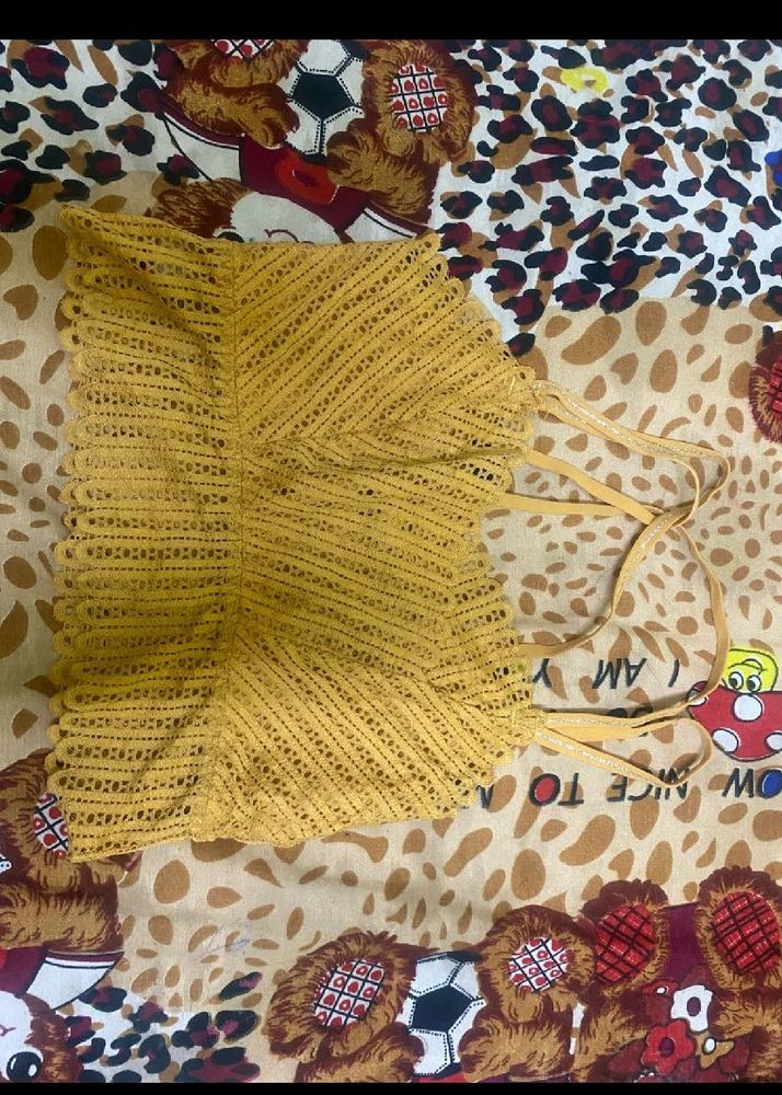Yellow Crochet Halter Top nd white