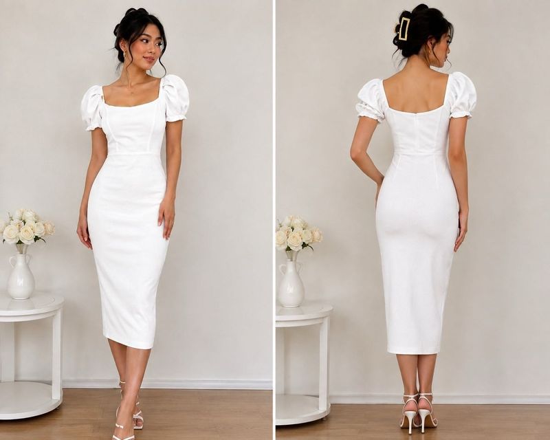 White Puff Sleeve Off-Shoulder Dress(Medium Size)