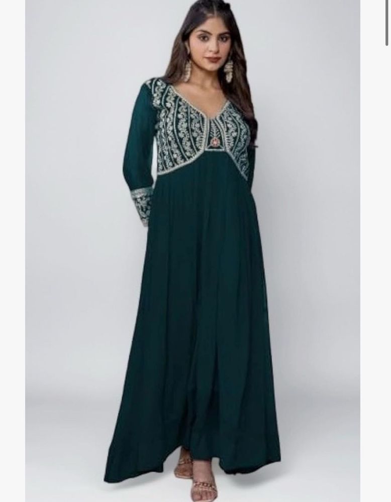 Elegant Teal Embroidered Ethnic Gown