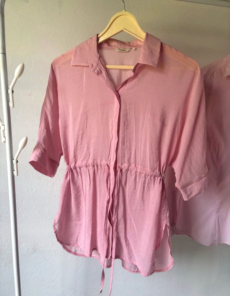 Chic Pink Drawstring Tunic Top