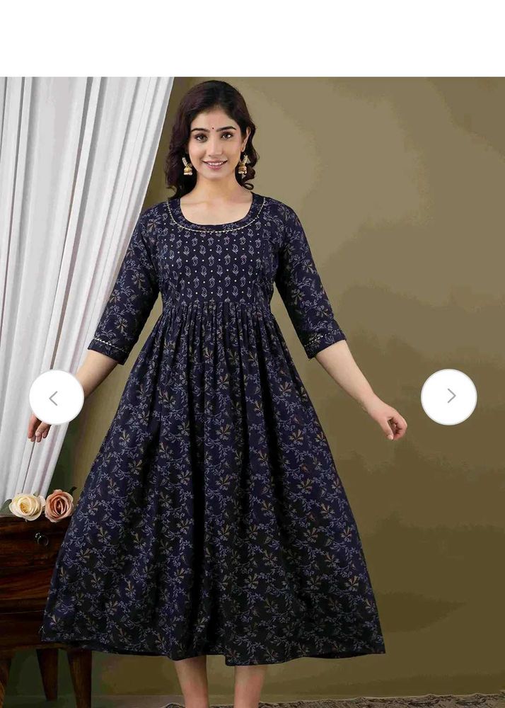 Elegant Navy Blue Floral Print Kurta