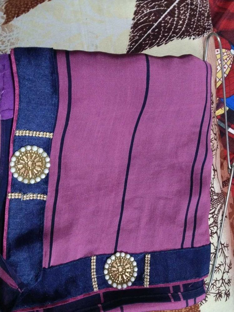 Purple &amp; Blue Checkered Saree ( price drop)