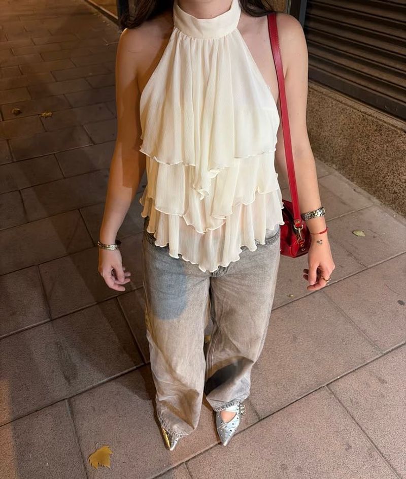 Elegant Ruffled Halter Neck Top