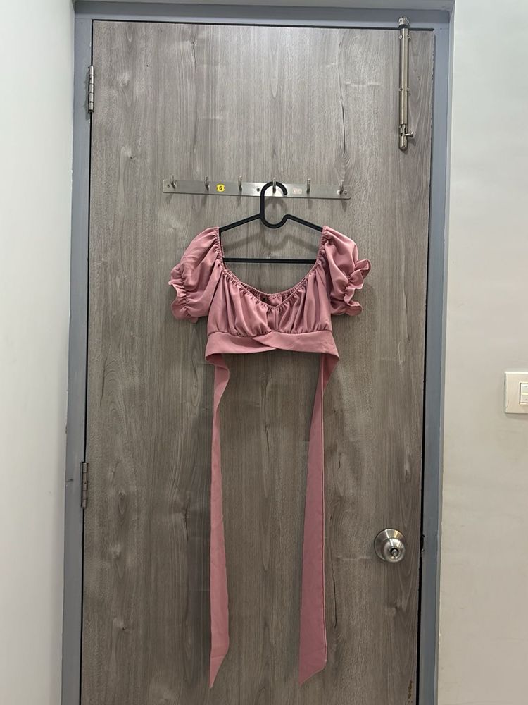 Elegant Satin Tie-Front Crop Top