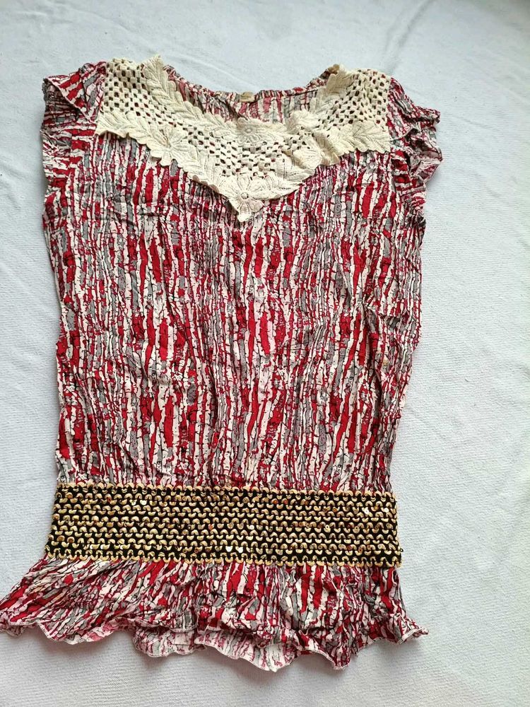 Bohemian Print Crochet Neck Top
