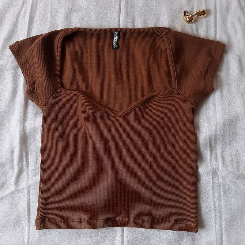 Sweetheart Neck Short Sleeve Ribbed Top For Women