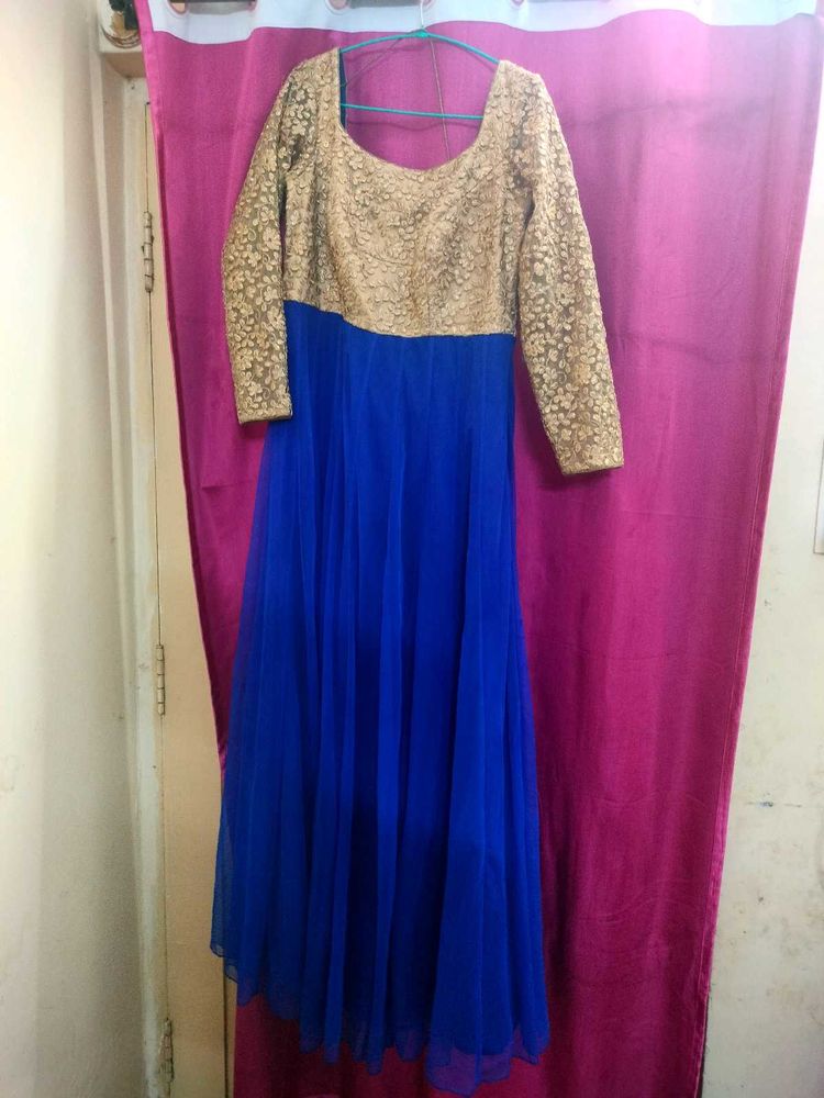 Elegant Blue &amp; Gold Ethnic Gown