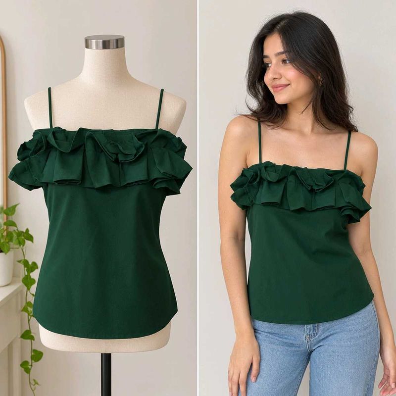 Green Ruffle Spaghetti Strap Top