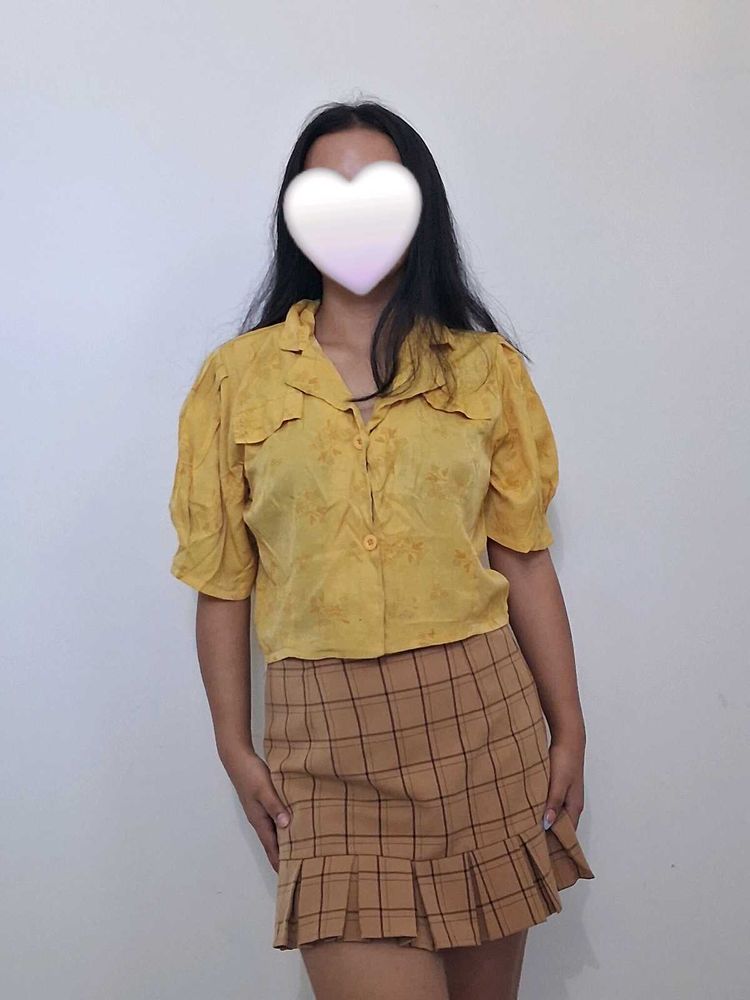 Yellow Floral Print Button-Up Shirt