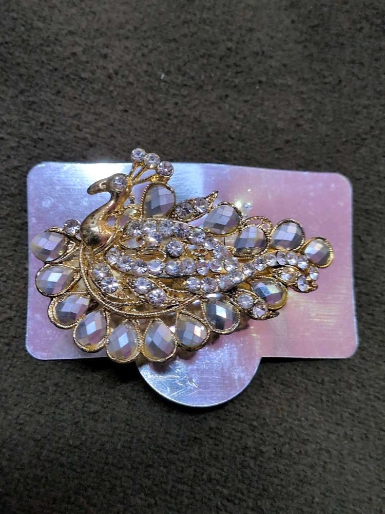 Peacock Design Rhinestone Brooch