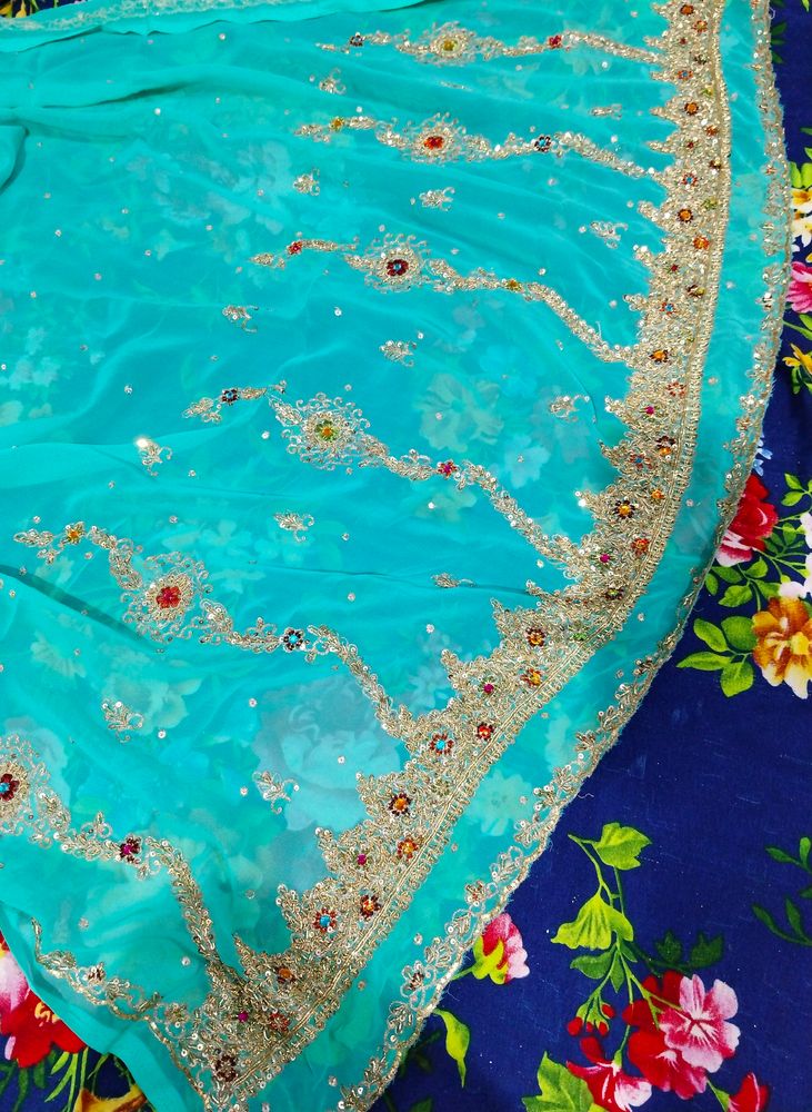 Heavy Embroidery Saree With Stitched Blouse