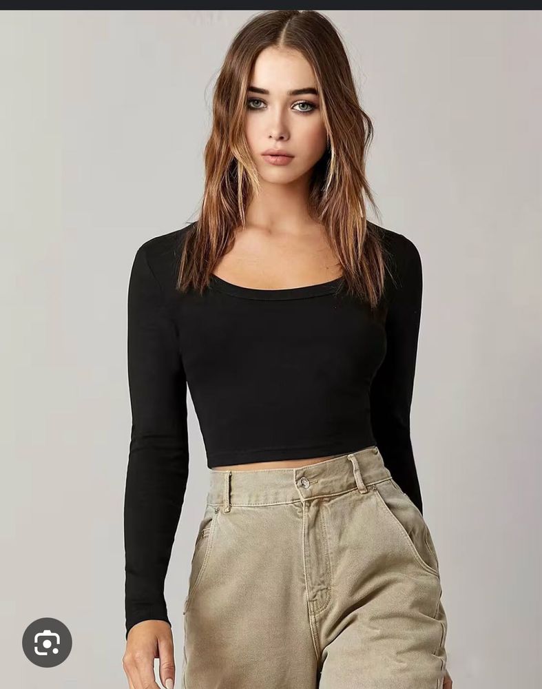 H&amp;M Black Long Sleeve Crop Top