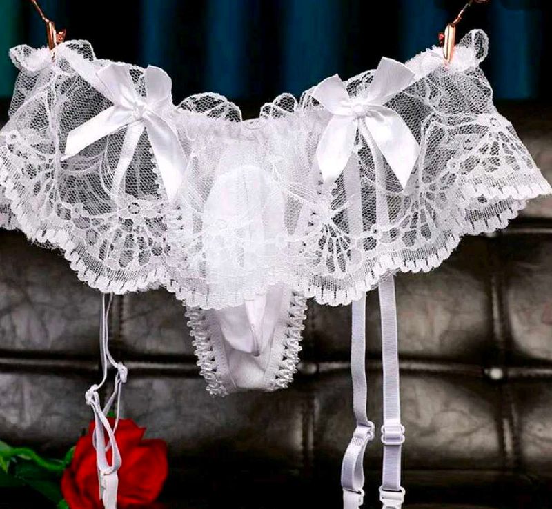 Men's lace thong sexy with garter .