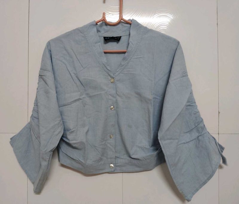 Light Blue Collared Button-Up Top