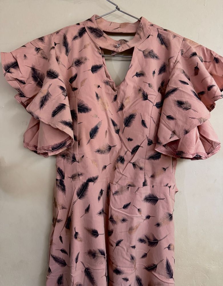 Pink Feather Print Maxi Dress
