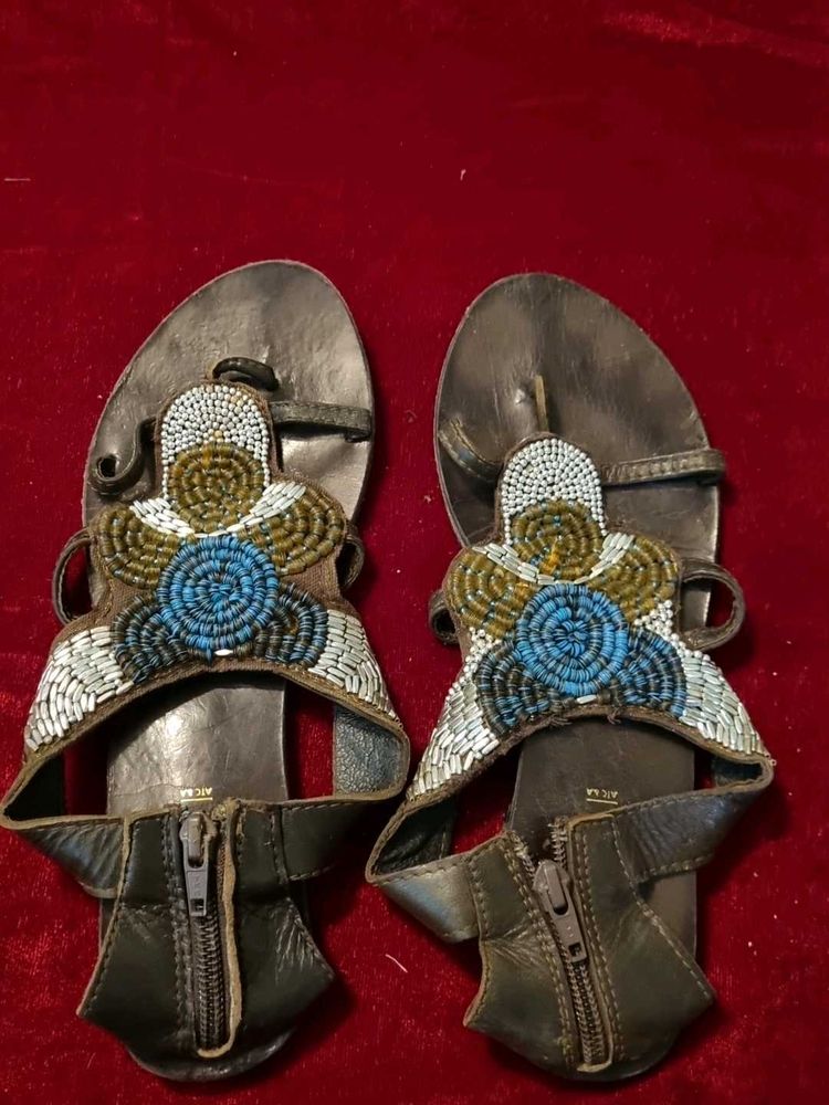 Beaded Leather Sandals