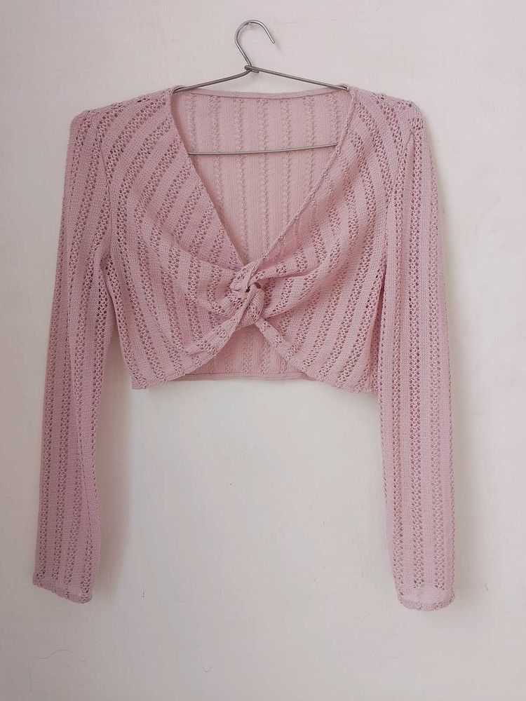 Pink Knit Cropped Cardigan