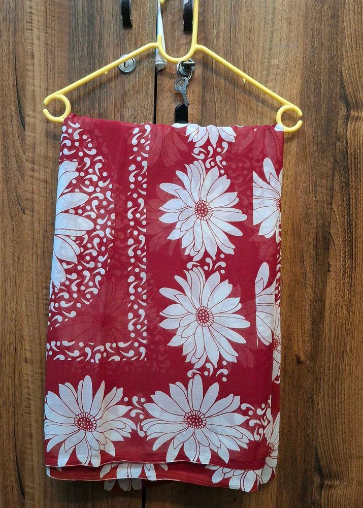 Red Floral Print Saree