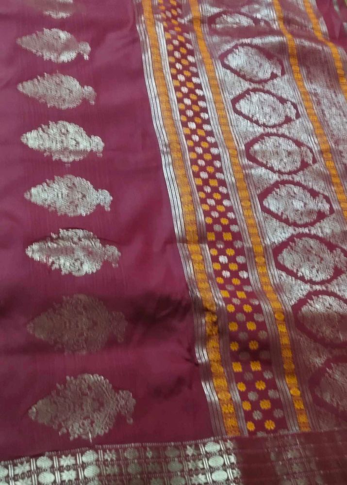 Elegant Maroon Saree with Silver Border