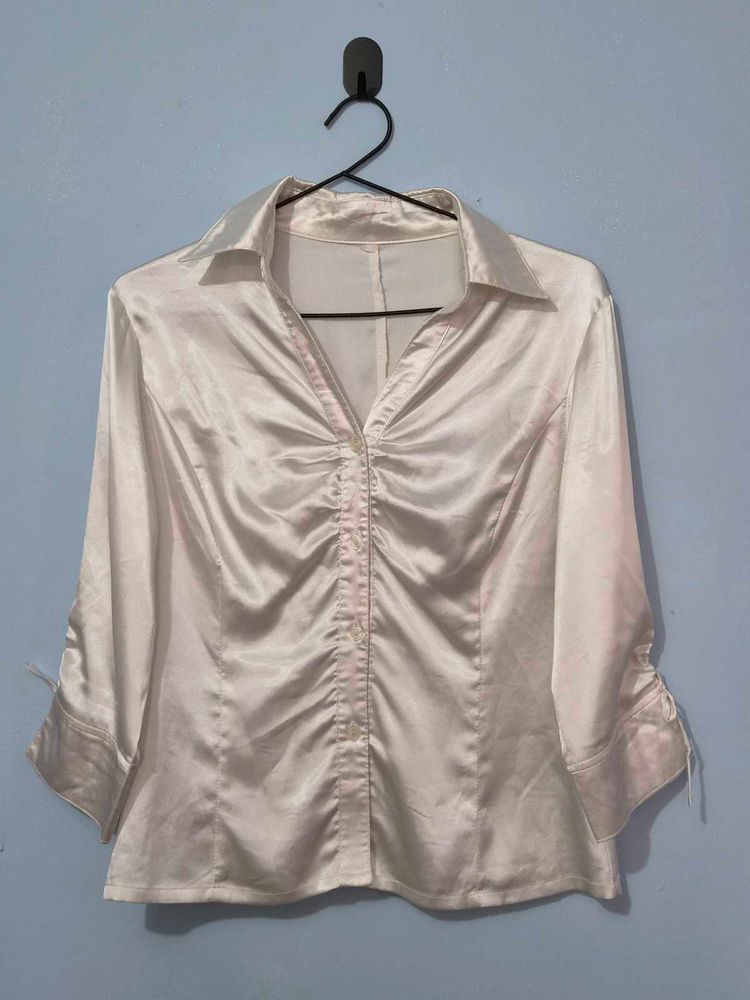 Elegant Ruched Satin Blouse