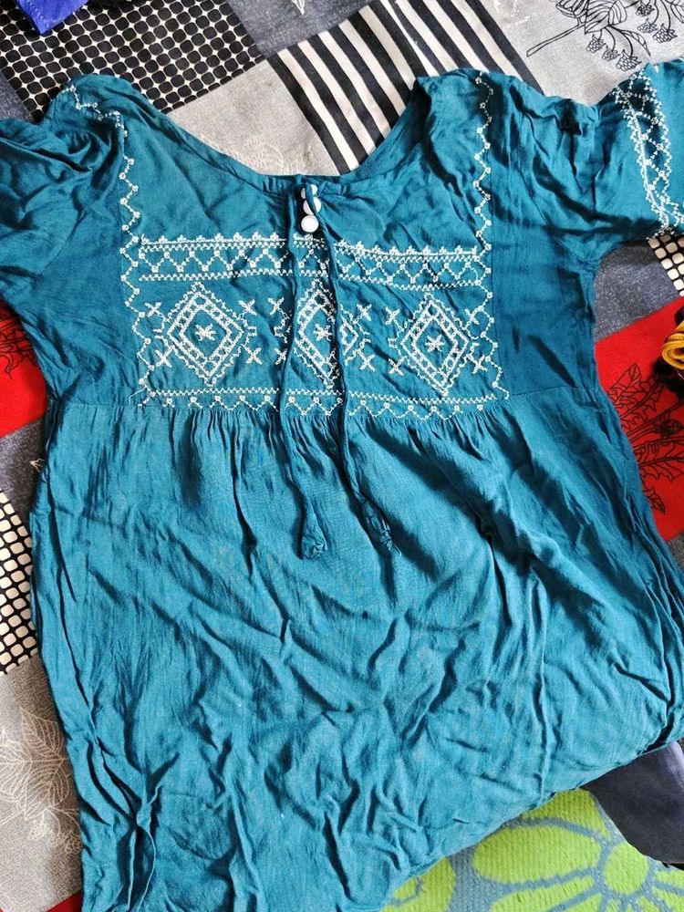 Teal Embroidered Kurta