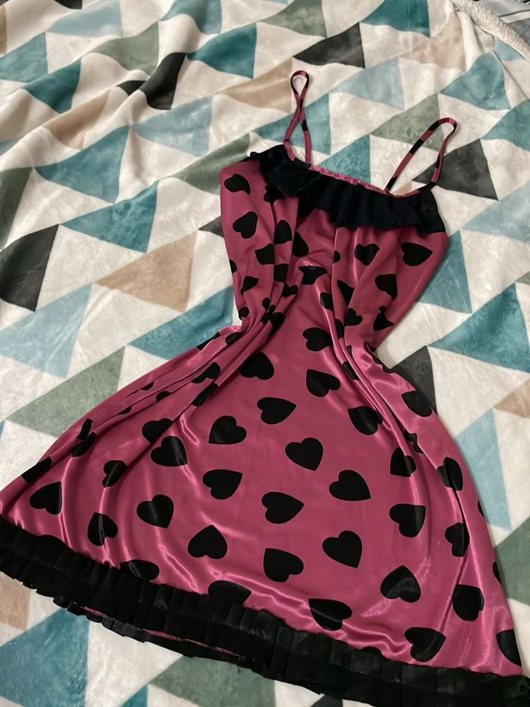 y2k Cute Pink Heart Print Nightdress