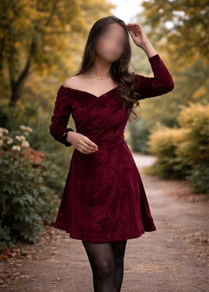 Burgundy Velvet Off-Shoulder Dress