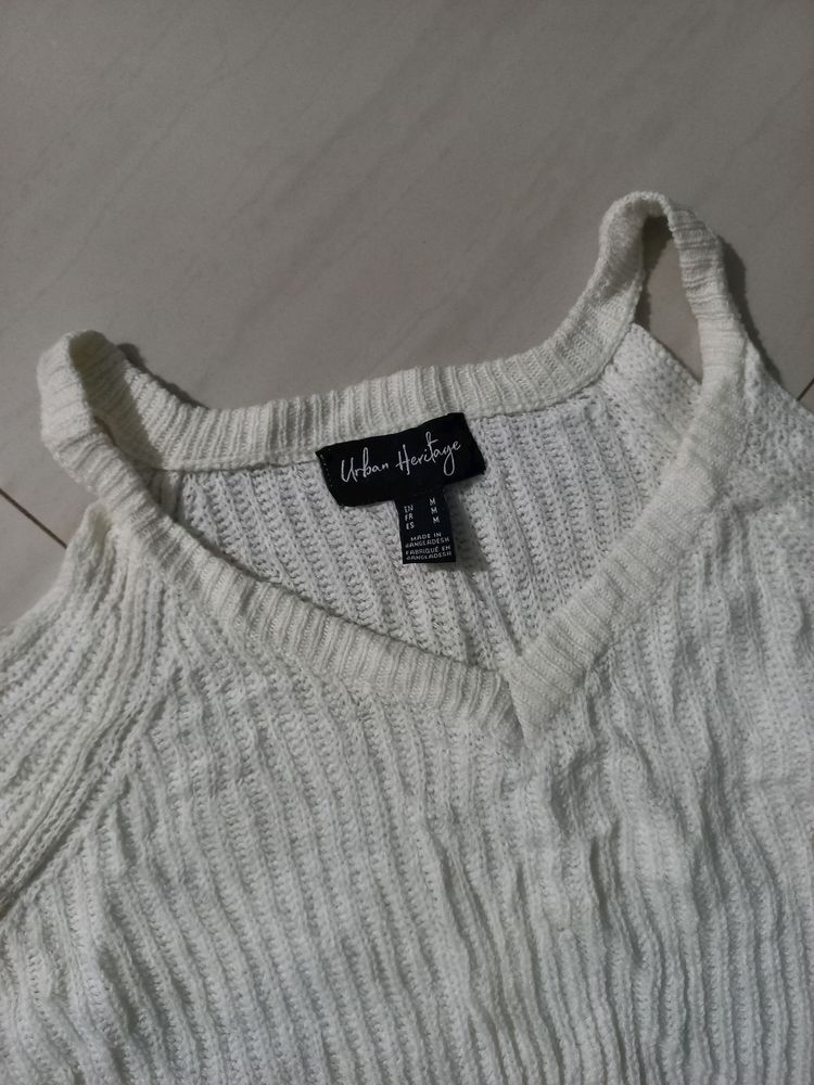 Cold-Shoulder Woolen Sweater