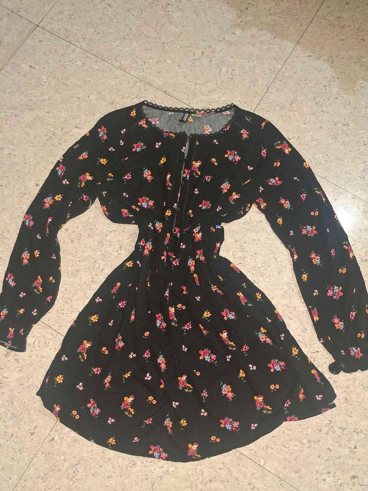 Black Floral Print Mini Dress