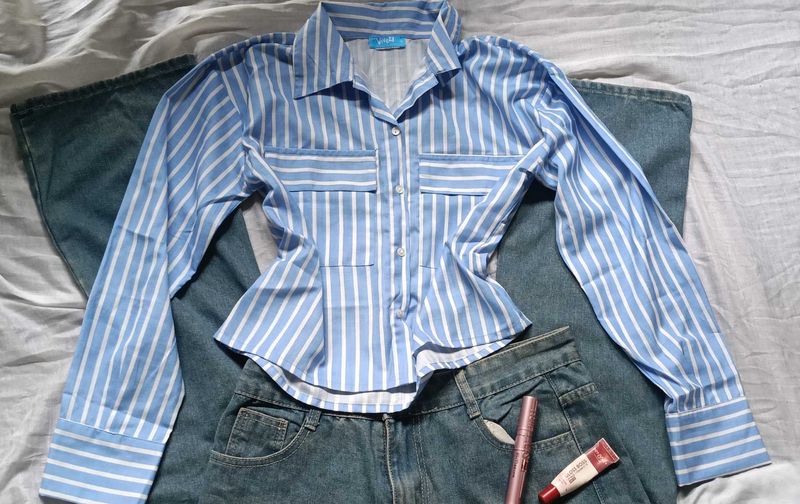 Blue &amp; White Striped Button-Up Shirt