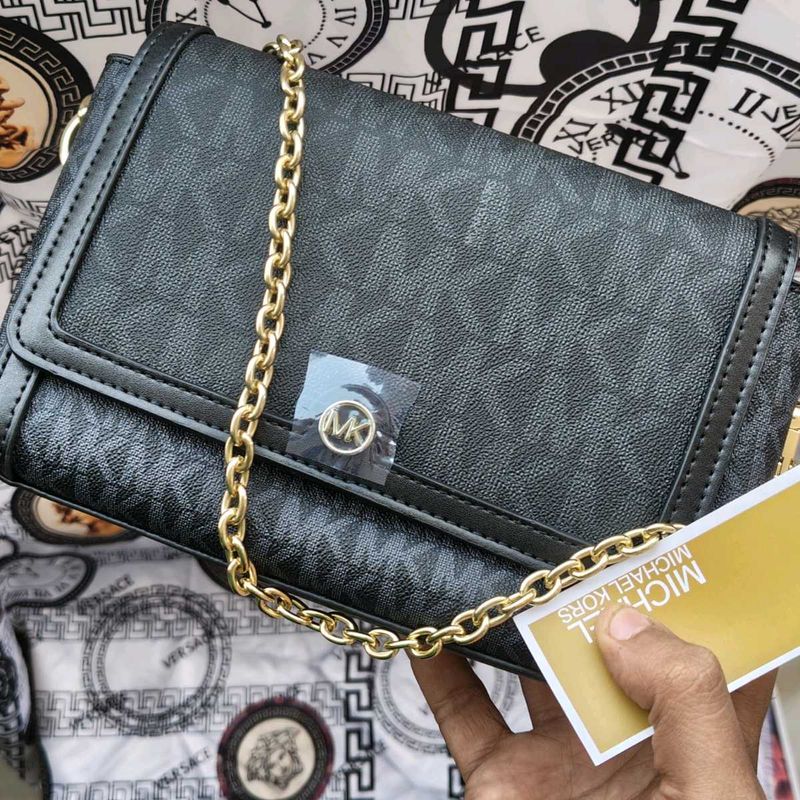 Michael Kors Black Monogram Chain Bag