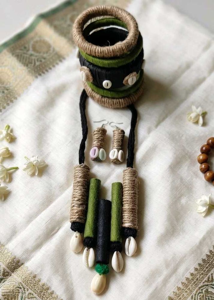 Boho Jute Necklace and Earring Set