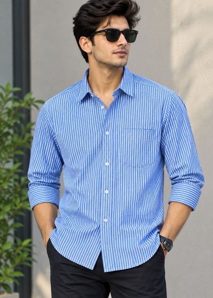 Mark &amp; Spensor Men's Blue Striped Dress Shirt